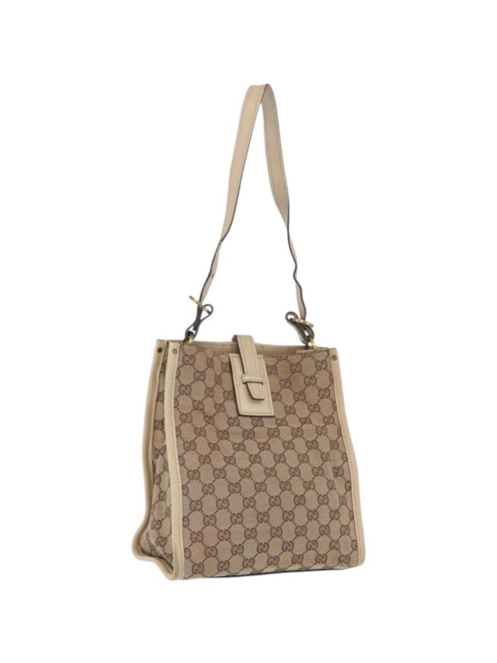 GUCCI GG Canvas Shoulder Bag Beige Gold 110292